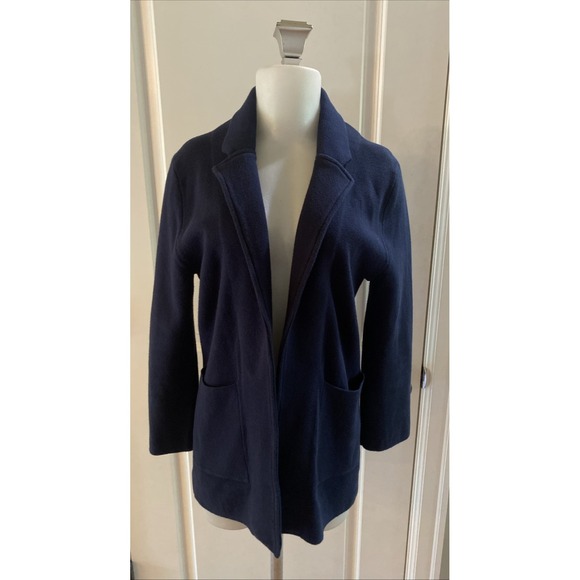 Quince Sweaters - Quince Open Front Navy Blue Cardigan Long Sleeve Size XS Organic Cotton Pockets